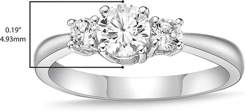 .925 Sterling Silver Round Brilliant Cubic Zirconia Three Stone Engagement Ring