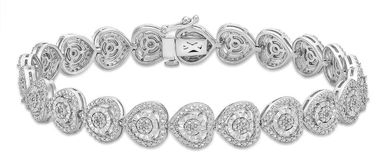 .925 Sterling Silver 1/10 Cttw Diamond Heart Shaped Miracle Set Silver Stud Cluster Halo Links Tennis Bracelet (I-J Color, I2-I3 Clarity) - 7-1/4