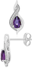 .925 Sterling Silver Pear-Shaped Birthstone & Lab-Grown White Sapphire or CZ Milgrain Twist Stud Drop Earrings - Choice of Gem Color/Month
