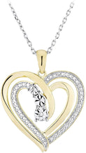 14K Yellow Gold Plated .925 Sterling Silver Diamond Accented Nesting Hearts Pendant Necklace with 18