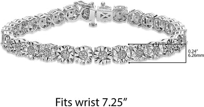 .925 Sterling Silver 1/10 Cttw Diamond Miracle Set Cluster Links with Silver Studs Tennis Bracelet (I-J Color, I2-I3 Clarity) - 7-1/4