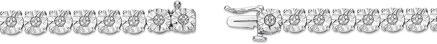 .925 Sterling Silver Diamond Accented Miracle Set Cluster Links with Silver Studs Tennis Bracelet (I-J Color, I2-I3 Clarity) - 7-1/4