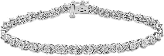 .925 Sterling Silver 1/2 Cttw Diamond Alternating XO Miracle Set Links Tennis Bracelet (I-J Color, I2-I3 Clarity) - 7-1/4"