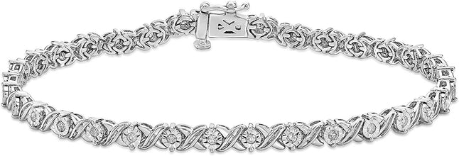 .925 Sterling Silver 1/2 Cttw Diamond Alternating XO Miracle Set Links Tennis Bracelet (I-J Color, I2-I3 Clarity) - 7-1/4