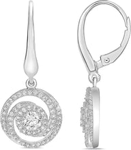 .925 Sterling Silver Round Cut Cubic Zirconia Yin Yang Halo Leverback Dangle Earrings