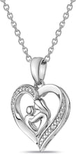 .925 Sterling Silver Diamond Accented Heart Shaped Mother & Child Pendant Necklace on 18