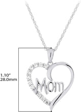 .925 Sterling Silver Cubic Zirconia Mom Heart Pendant Necklace with 18