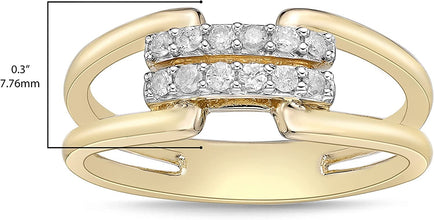 14K Yellow Gold Plated .925 Sterling Silver & 1/6 Cttw Diamond Equal Sign Split Shank Buckle Statement Ring (I-J Color, I2-I3 Clarity)