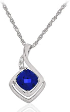 .925 Sterling Silver, Cushion Cut Lab-Grown Blue Sapphire & Round Lab-Grown White Sapphire Cushion Shaped Music Note Pendant Necklace - 18”