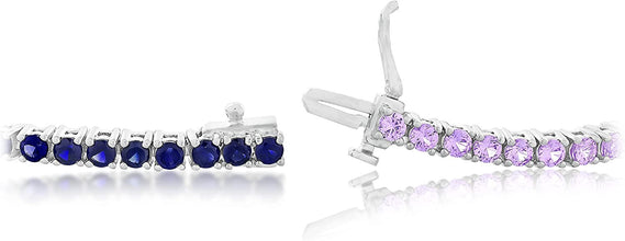 .925 Sterling Silver Lab Grown Sapphire Multicolored Rainbow Tennis Bracelet