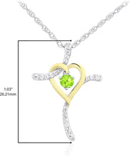Two Tone 14K Yellow Gold Plated .925 Sterling Silver, Dangling Gemstone & Lab Grown White Sapphire Heart Cross Pendant Necklace 20” - Choice of Color