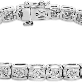 .925 Sterling Silver 1/2 Cttw Diamond Miracle Plate Channel Set in Curved Rectangular Links Tennis Bracelet (I-J Color, I2-I3 Clarity) - 7-1/4"