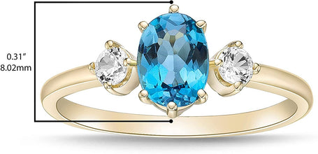 14K Yellow Gold Plated .925 Sterling Silver Oval Cut Birthstone & Created White Sapphire Three Stone Engagement Ring - Choice of Birthstone/Month