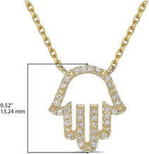 10K Yellow Gold 1/10 Cttw Diamond Hamsa Symbol Hand of Fatima Pendant Necklace with Cable Chain - 20” (H-I Color, I1-I2 Clarity)