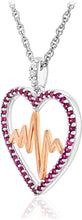 14K Gold Plated .925 Sterling Silver Round Created Ruby and Created White Sapphire Two Tone Heartbeat Heart Pendant Necklace - 18