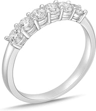 .925 Sterling Silver & Round Brilliant Cut White Cubic Zirconia Six Stone Prong Set Band Anniversary or Engagement Ring