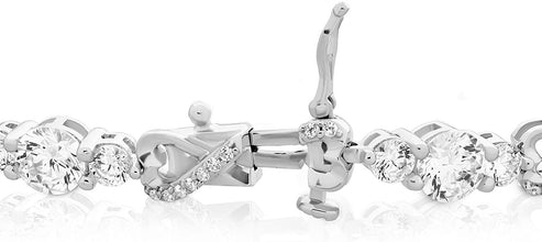 .925 Sterling Silver Round Shape Cubic Zirconia Three Stone Heart Infinity Symbol Link Tennis Bracelet - Size 7.25