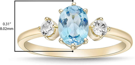 14K Yellow Gold Plated .925 Sterling Silver Oval Cut Birthstone & Created White Sapphire Three Stone Engagement Ring - Choice of Birthstone/Month