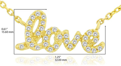 10K Yellow Gold 1/10 Cttw Diamond Cursive “Love” Pendant Necklace with Cable Chain - 20” (I-J Color, I2 Clarity)