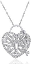 .925 Sterling Silver Cubic Zirconia Heart Lock and Key Pendant Necklace with 18