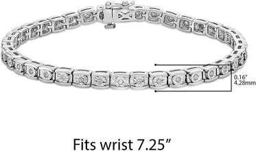 .925 Sterling Silver 1/2 Cttw Diamond Miracle Plate Channel Set in Curved Rectangular Links Tennis Bracelet (I-J Color, I2-I3 Clarity) - 7-1/4