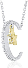 14K Yellow Gold Plated .925 Sterling Silver 1/5 Cttw Diamond Crescent Moon & Star Necklace on 18