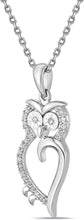 .925 Sterling Silver 1/10 Cttw Diamond Miracle Set Owl Pendant Necklace with Cable Chain - 20” (I-J Color, I2-I3 Clarity)