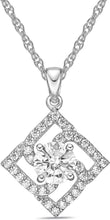 .925 Sterling Silver White Cubic Zirconia Hypnotizing Square Shaped Spiral with Round Gem Inside Pendant Necklace with Rope Chain - 20”