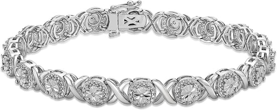 .925 Sterling Silver 1/10 Cttw Diamond Alternating XO Miracle Set Halo Links Tennis Bracelet (I-J Color, I2-I3 Clarity) - 7-1/4
