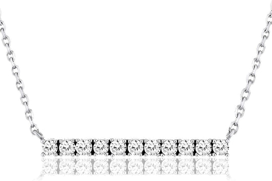 10K White Gold 1/2 Cttw Lab Grown Diamond Bar Necklace 18" Cable Chain (G-H Color, SI1-SI2 Clarity)