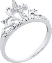 .925 Sterling Silver Diamond Accented Crown with Cross Band Style Ring (I-J Color, I2-I3 Clarity)