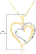14K Yellow Gold Plated .925 Sterling Silver 1/5 Cttw Diamond Two Overlapping Intertwined Open Hearts Pendant Necklace - 20” (I-J Color, I2-I3 Clarity)