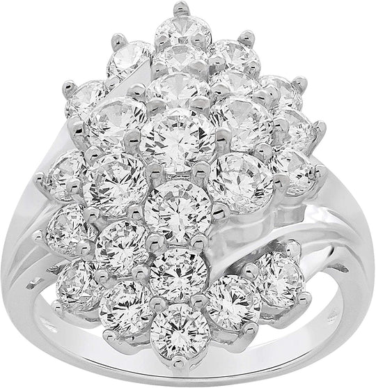 .925 Sterling Silver Cubic Zirconia Multi-Shank Cluster Cocktail Ring