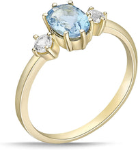 14K Yellow Gold Plated .925 Sterling Silver Oval Cut Birthstone & Created White Sapphire Three Stone Engagement Ring - Choice of Birthstone/Month