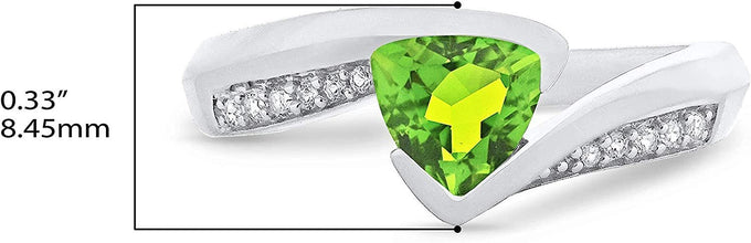 .925 Sterling Silver Trillion-Cut Birthstone & Lab Grown White Sapphire or CZ Double Shank Bypass Style Fashion Ring - Choice of Gem Color/Month