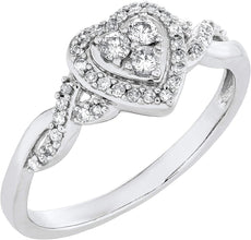 10K White Gold 1/4 Cttw Diamond Heart with Halo & Infinity Sides Promise Ring (H-I Color, I1-I2 Clarity)