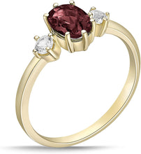 14K Yellow Gold Plated .925 Sterling Silver Oval Cut Birthstone & Created White Sapphire Three Stone Engagement Ring - Choice of Birthstone/Month