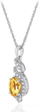 .925 Sterling Silver Gemstone & White Topaz Ribbon Halo Pendant Necklace on 18