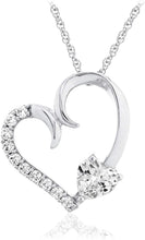 .925 Sterling Silver Round & Heart Cut White Cubic Zirconia Open Heart Pendant Necklace with Delicate Rope Chain - 20”
