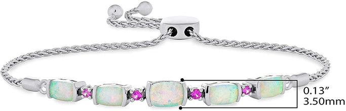 .925 Sterling Silver Five Station Elongated Cushion and Round Gemstone Adjustable Bolo Bracelet - 5” to 9-1/4” - Choice of Natural and Lab-Grown Stones