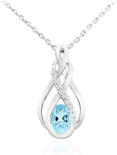 .925 Sterling Silver Oval Blue Aventurine and Cubic Zirconia Infinity Twist Pendant Necklace - 18”