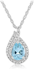 .925 Sterling Silver Natural Baby Blue Aquamarine & White Topaz Pear-Shaped Double Halo Teardrop Pendant Necklace with 18