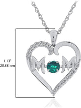 .925 Sterling Silver Dancing Gemstone 'Mom' Heart Pendant Necklace with Lab Grown White Sapphires on 18