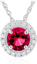 .925 Sterling Silver Birthstone & Lab Grown White Sapphire or CZ Halo Pendant Necklace on 18