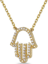10K Yellow Gold 1/10 Cttw Diamond Hamsa Symbol Hand of Fatima Pendant Necklace with Cable Chain - 20” (H-I Color, I1-I2 Clarity)