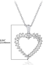 .925 Sterling Silver Round & Baguette Cut Cubic Zirconia Heart Pendant Necklace with 18