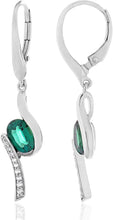 .925 Sterling Silver Oval Lab created Gemstone & Lab Created White Sapphire Bypass Dangling Earrings - Choice of stone