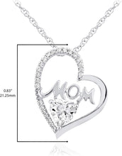 .925 Sterling Silver Heart Cut White Cubic Zirconia Mom Open Heart Pendant Necklace with Rope Chain - 20”