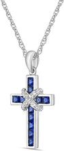 .925 Sterling Silver Princess Cut Lab Grown Gemstone & Lab Grown White Sapphire X Cross Pendant Necklace - 20” - Choice of Metal and Gem Color