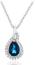 .925 Sterling Silver Pear-Shaped Birthstone & Lab Grown White Sapphire or CZ Teardrop Pendant Necklace on 18